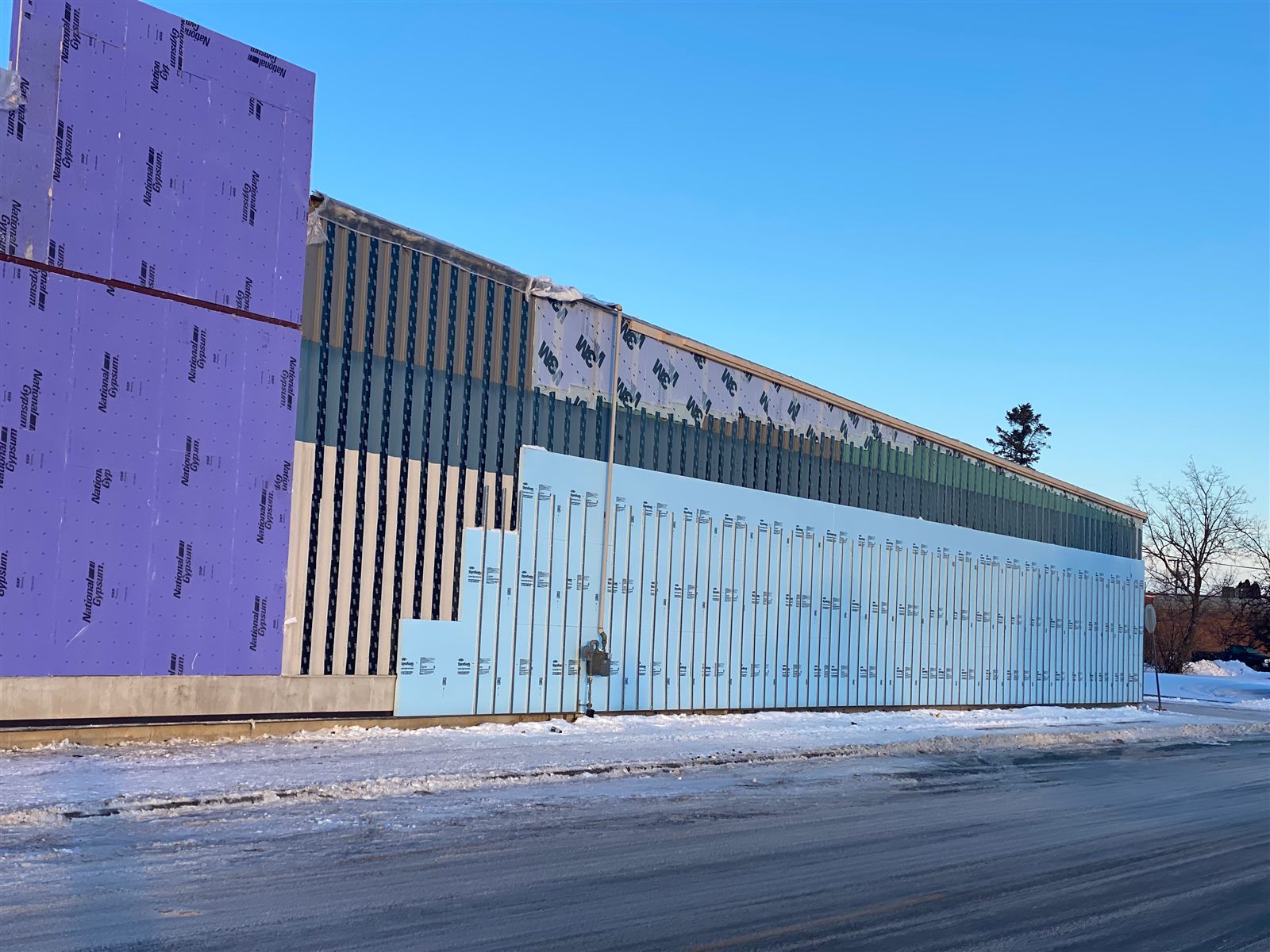 A finished commercial building with its envelope complete