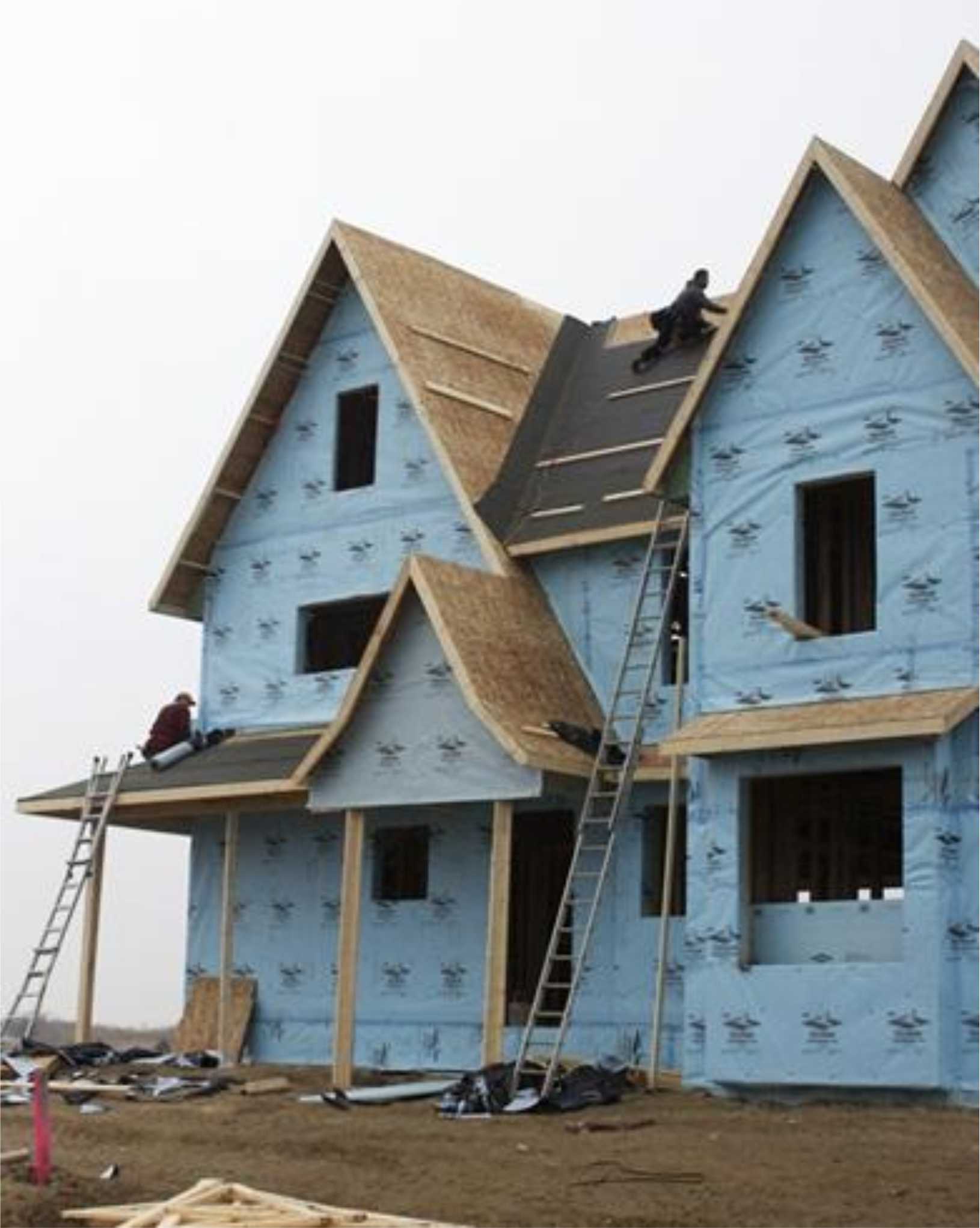 A house wrapped in continuous exterior insulation